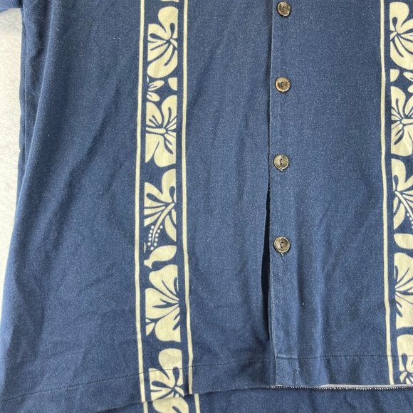CHILIWEAR Mens L Blue Hawaiian Wood Button Up Short Sleeve Tropical Shirt - Picture 5 of 11